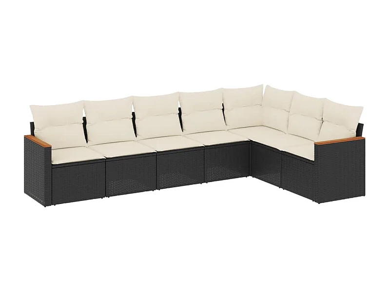 Salon de jardin 7 pcs avec coussins noir résine tressée