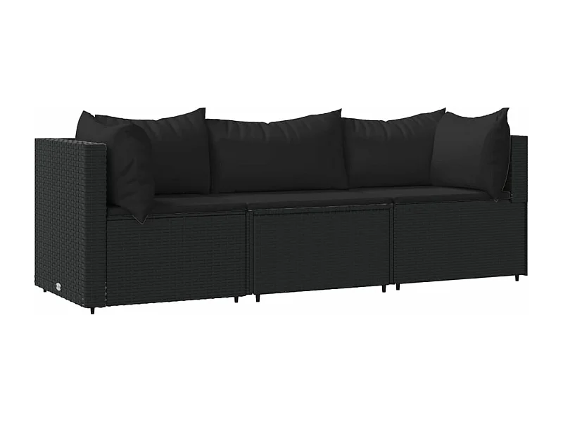 Salon de jardin 3 pcs avec coussins Noir Résine tressée