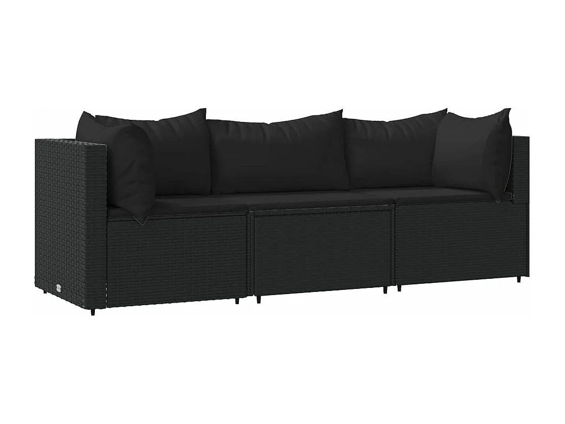 Salon de jardin 3 pcs avec coussins Noir Résine tressée