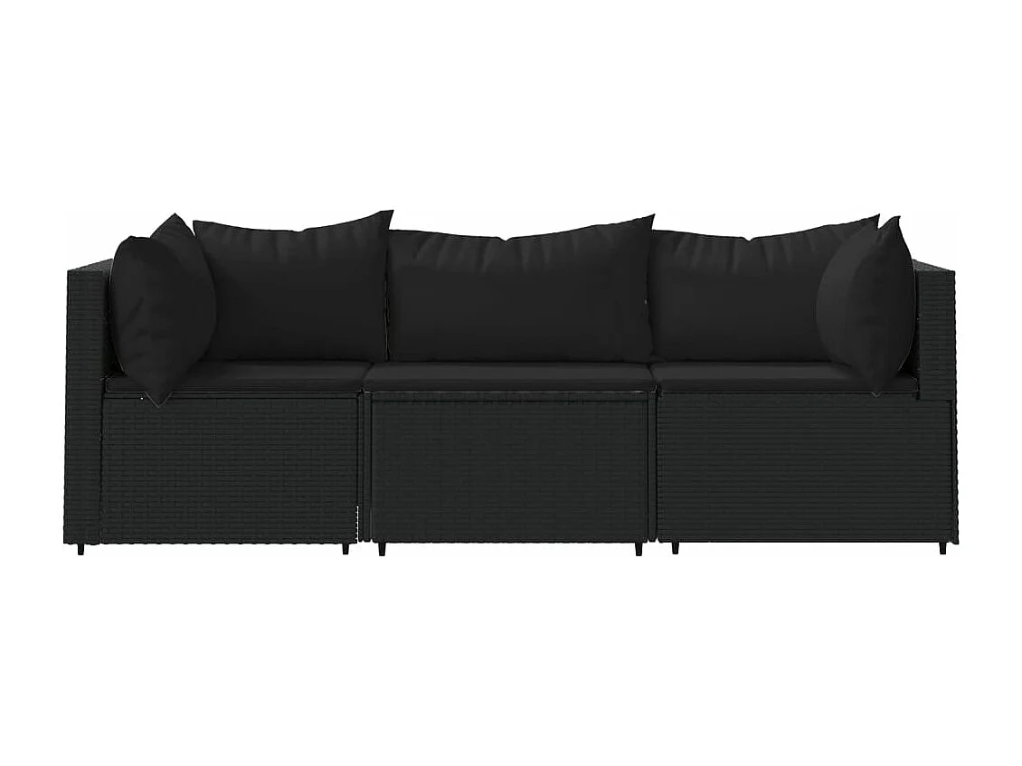 Salon de jardin 3 pcs avec coussins Noir Résine tressée