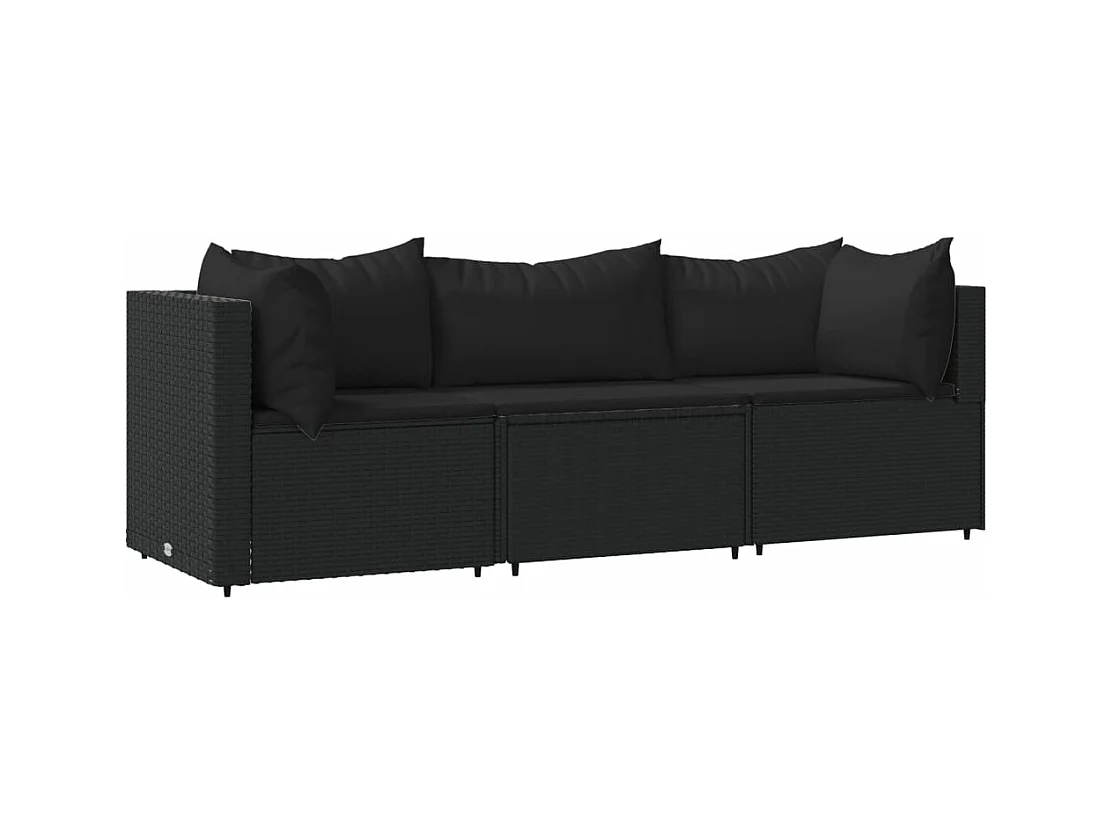 Salon de jardin 3 pcs avec coussins Noir Résine tressée