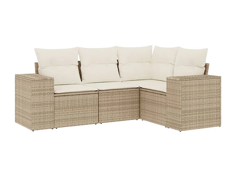 Salon de jardin avec coussins 4 pcs beige résine tressée