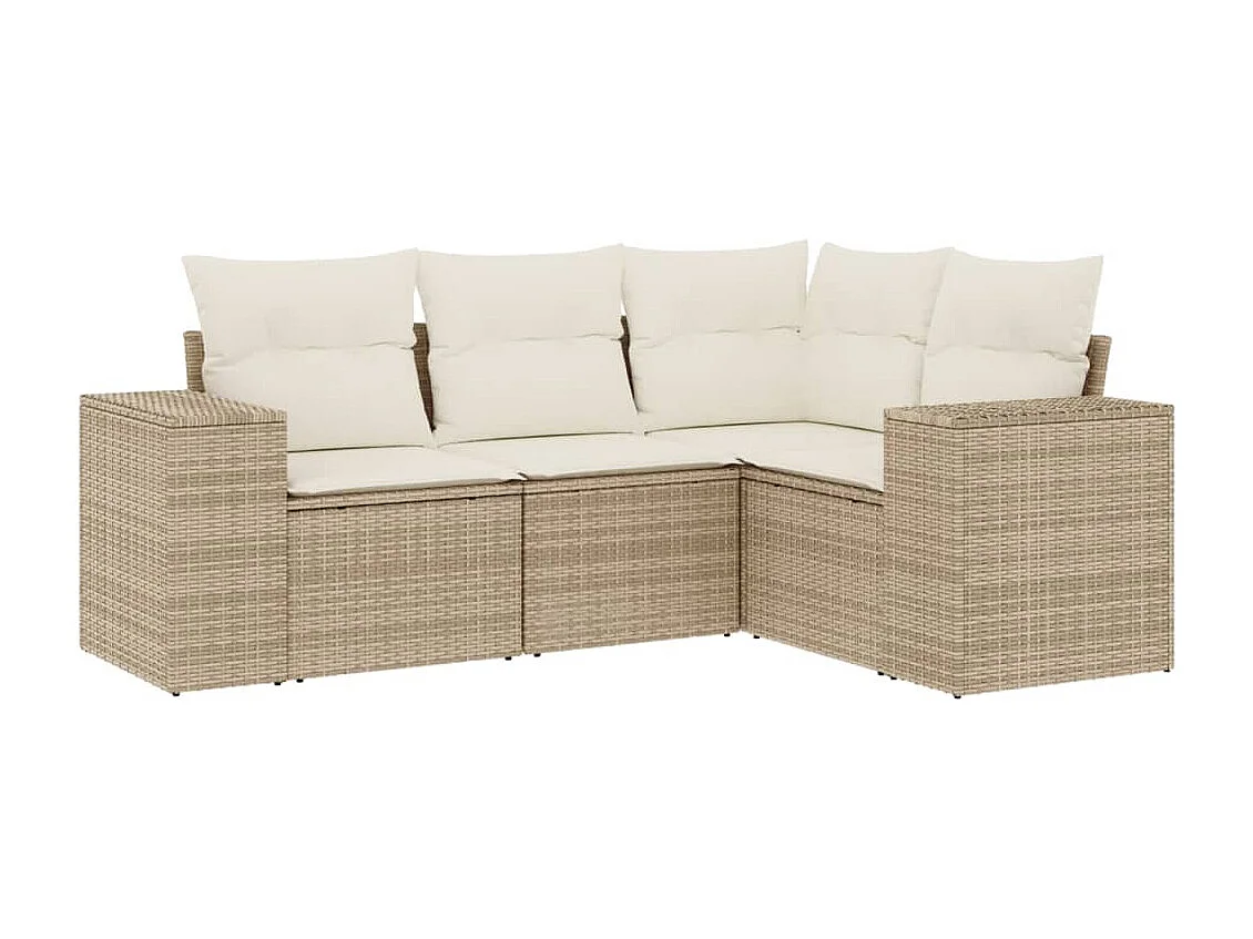 Salon de jardin avec coussins 4 pcs beige résine tressée