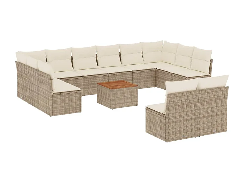 Salon de jardin avec coussins 13 pcs beige résine tressée