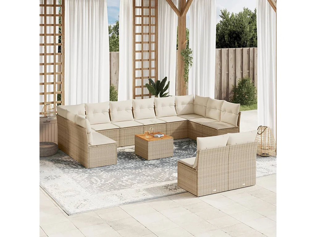 Set sofás de jardín con cojines 13 pzas ratán sintético beige