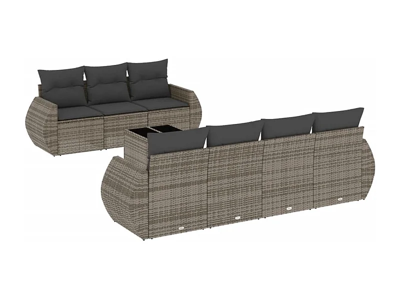 Salon de jardin 8 pcs avec coussins gris résine tressée