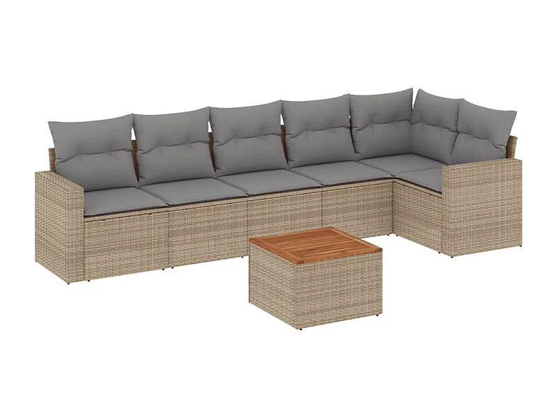 Salon de jardin avec coussins 7 pcs beige résine tressée