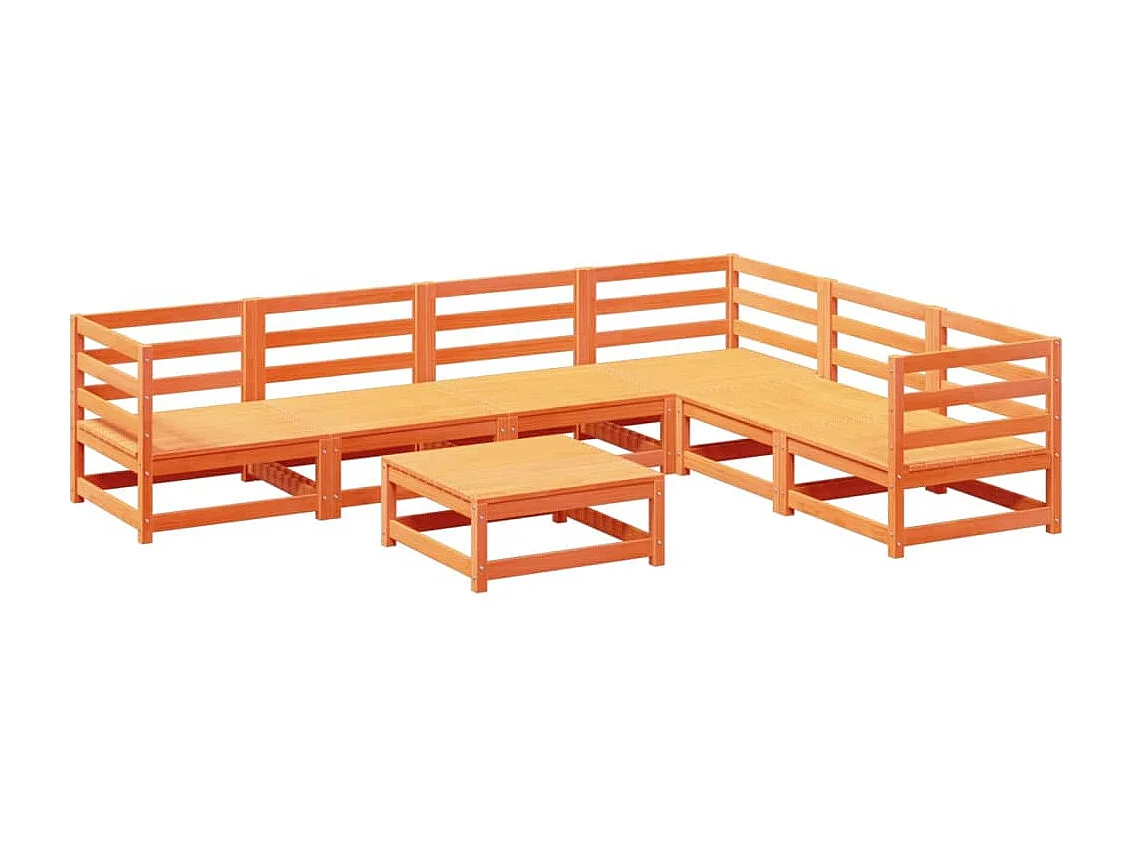 Salon de jardin 7 pcs cire marron bois de pin massif