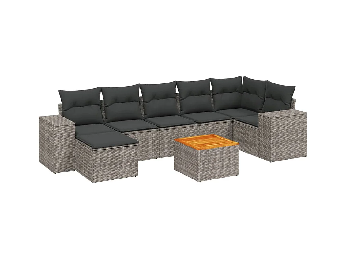 Salon de jardin 8 pcs avec coussins gris résine tressée