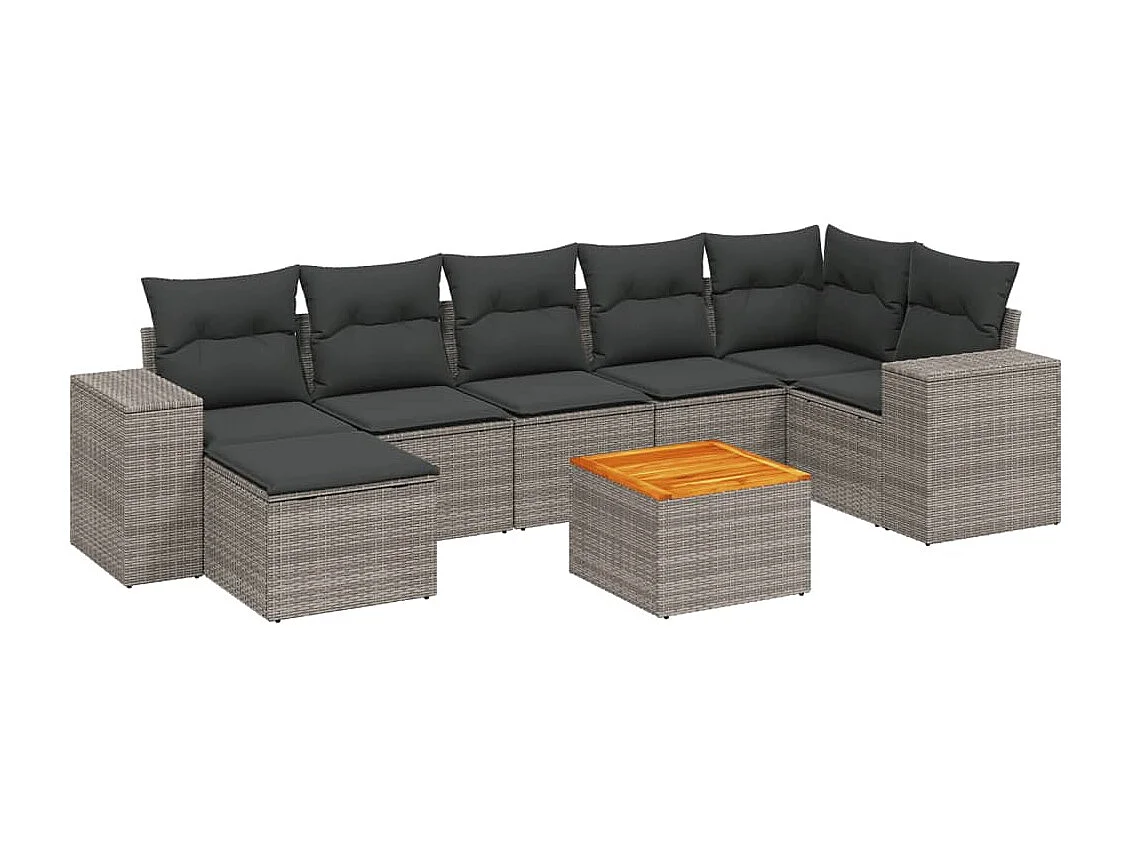 Salon de jardin 8 pcs avec coussins gris résine tressée