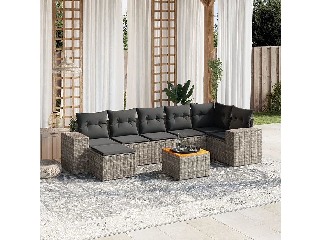 Salon de jardin 8 pcs avec coussins gris résine tressée