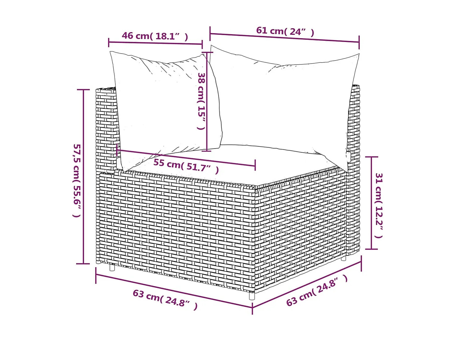 Canapé d'angle de jardin avec coussins gris résine tressée