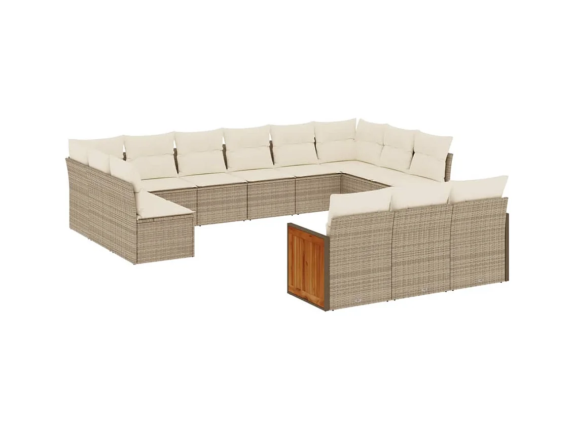 Salon de jardin avec coussins 13 pcs beige résine tressée