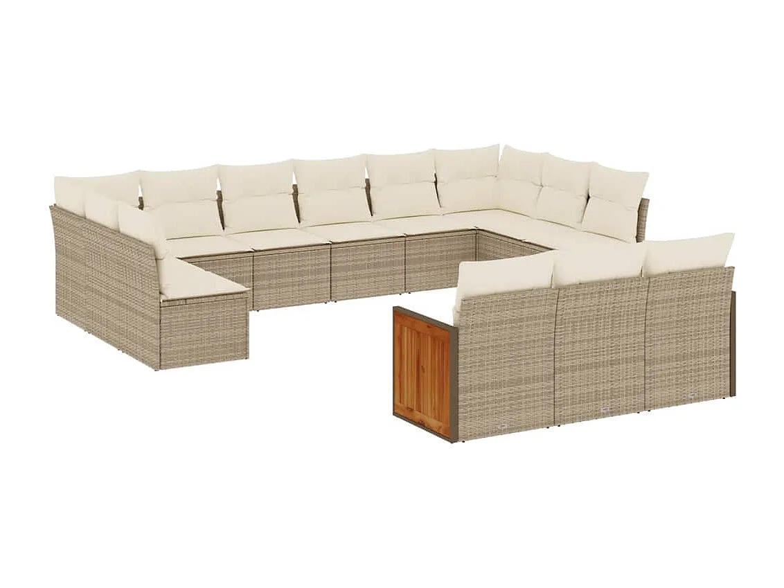 Salon de jardin avec coussins 13 pcs beige résine tressée