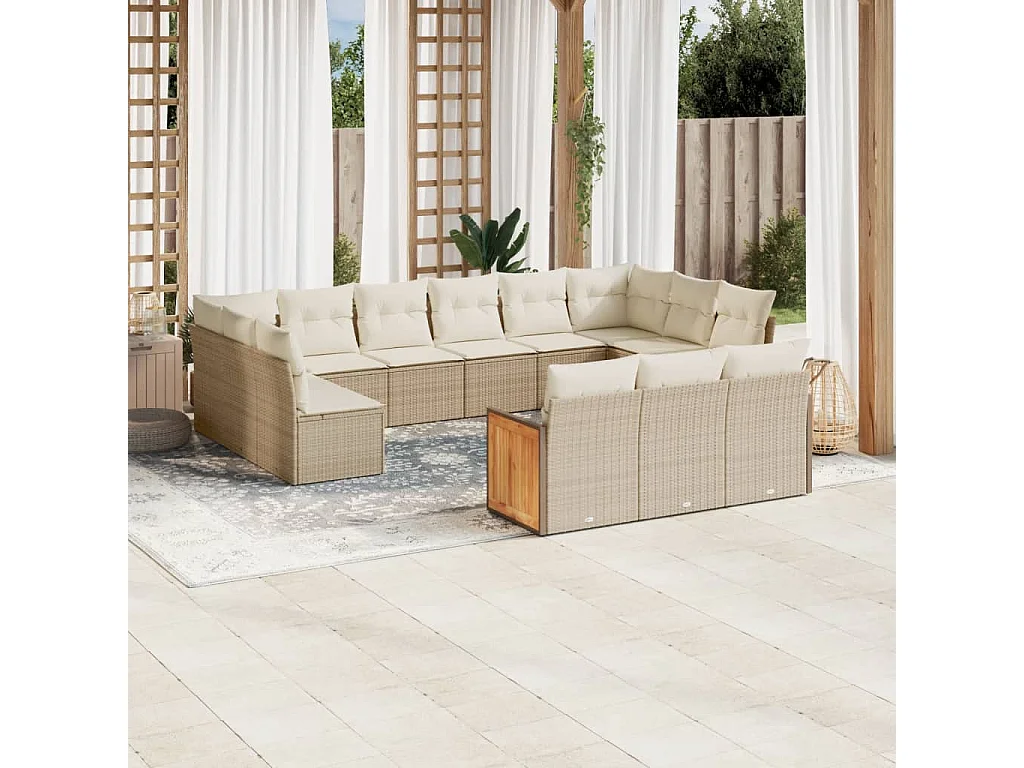Salon de jardin avec coussins 13 pcs beige résine tressée