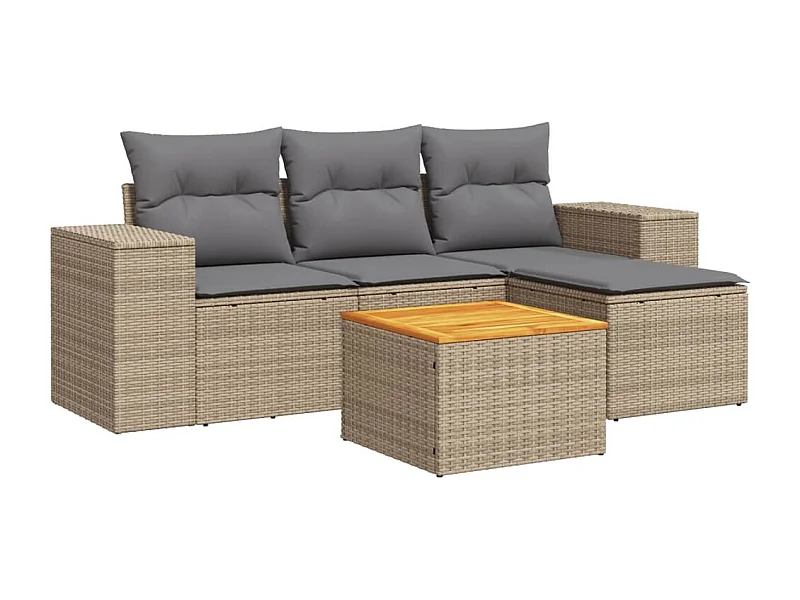 Salon de jardin avec coussins 5 pcs beige résine tressée