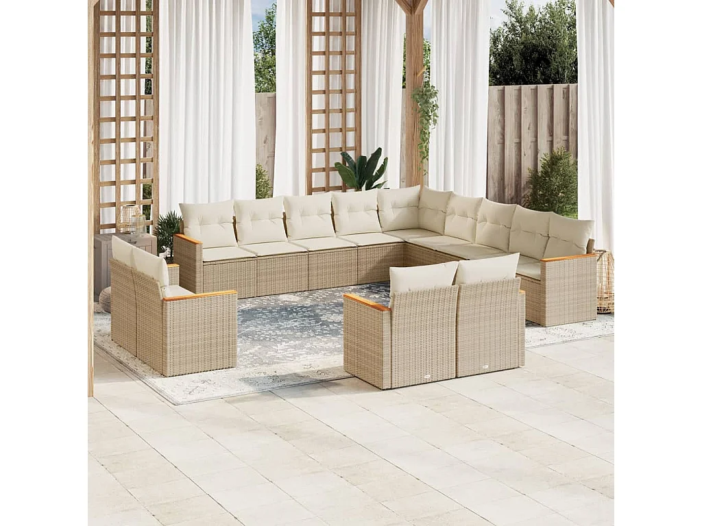 Salon de jardin avec coussins 13 pcs beige résine tressée