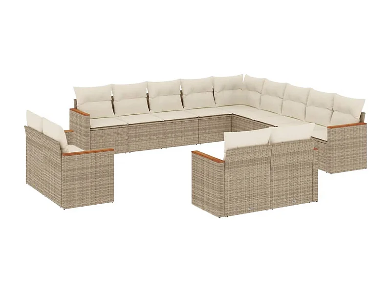 Salon de jardin avec coussins 13 pcs beige résine tressée