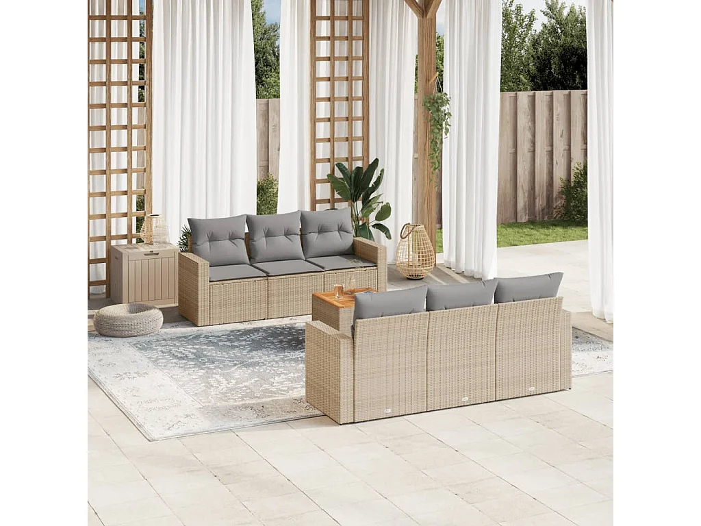 Salon de jardin avec coussins 7 pcs beige résine tressée