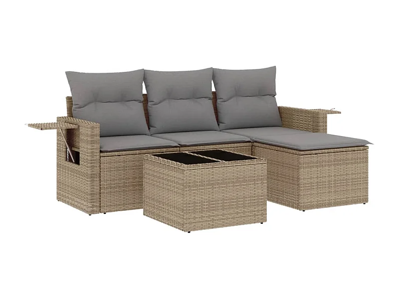 Salon de jardin avec coussins 4 pcs beige résine tressée