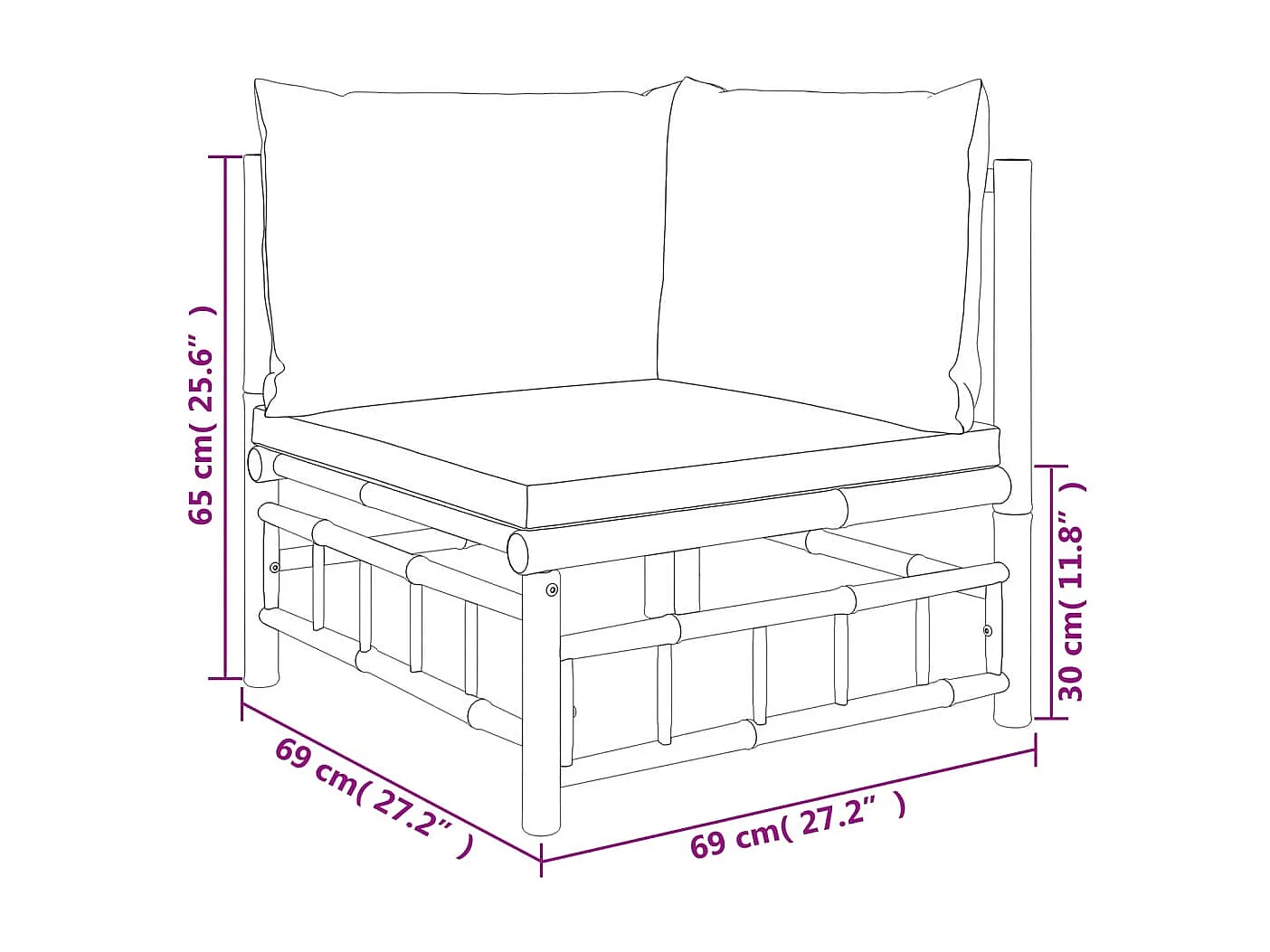 Salon de jardin 9 pcs avec coussins blanc crème bambou