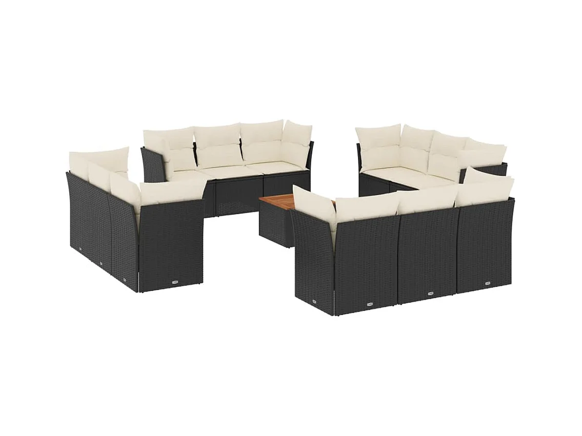 Salon de jardin avec coussins 13 pcs noir résine tressée