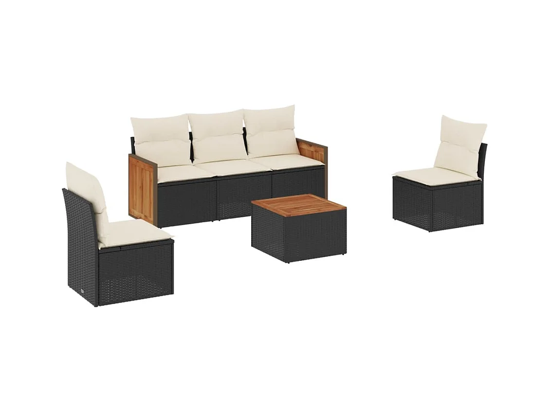 Salon de jardin 6 pcs avec coussins noir résine tressée