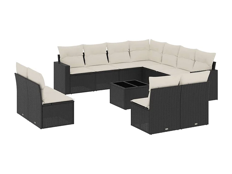 Salon de jardin 12 pcs avec coussins noir résine tressée
