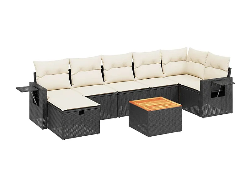 Salon de jardin 8 pcs avec coussins noir résine tressée