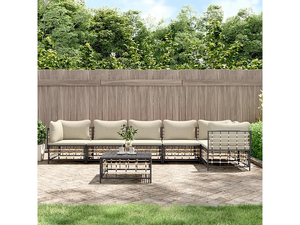 vidaXL Set muebles de jardín 7 pzas y cojines ratán PE gris antracita