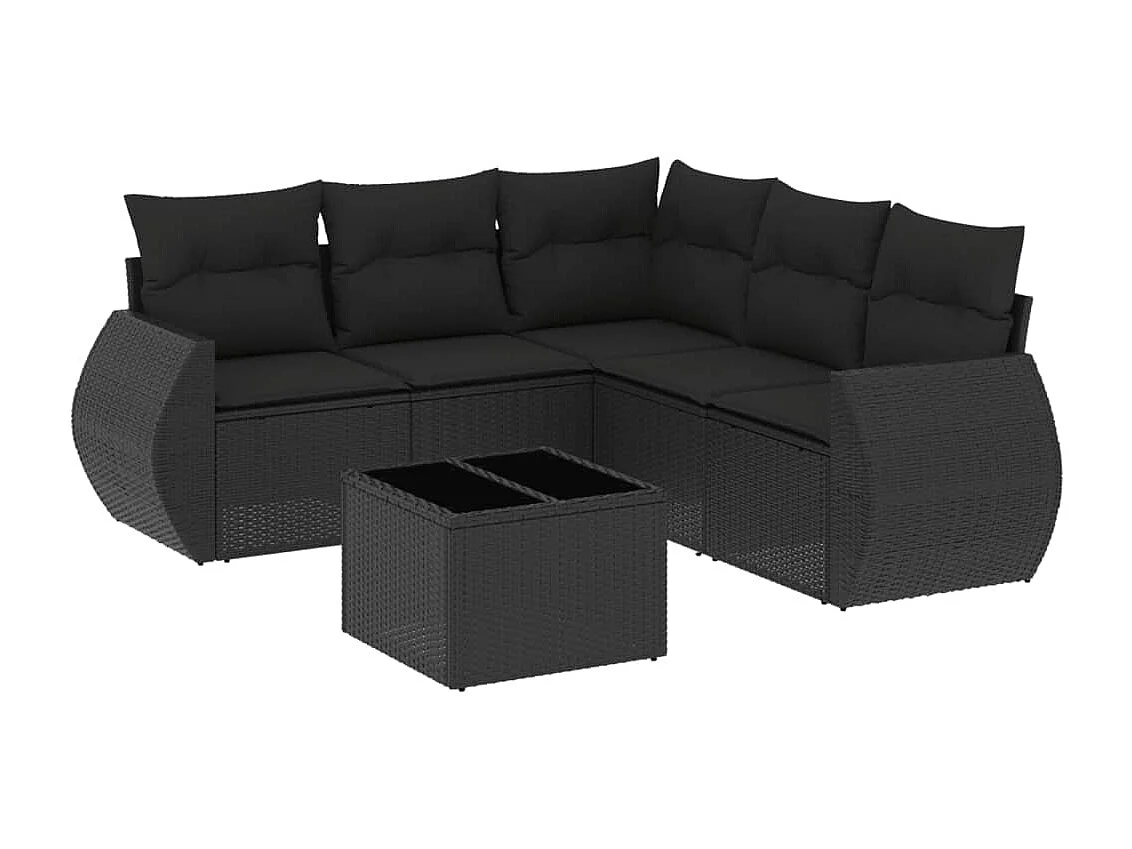 Salon de jardin 6 pcs avec coussins noir résine tressée