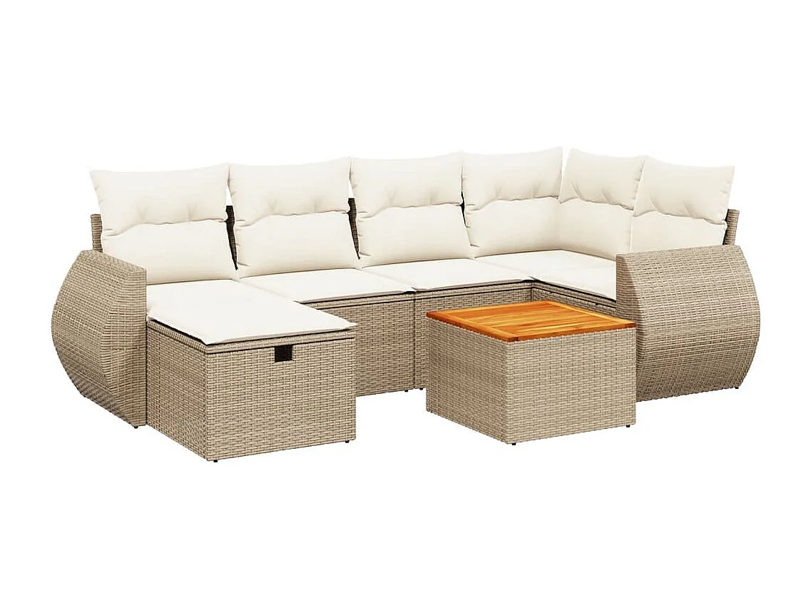Salon de jardin avec coussins 7 pcs beige résine tressée