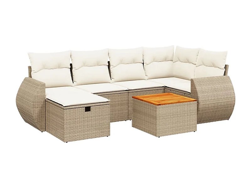 Salon de jardin avec coussins 7 pcs beige résine tressée