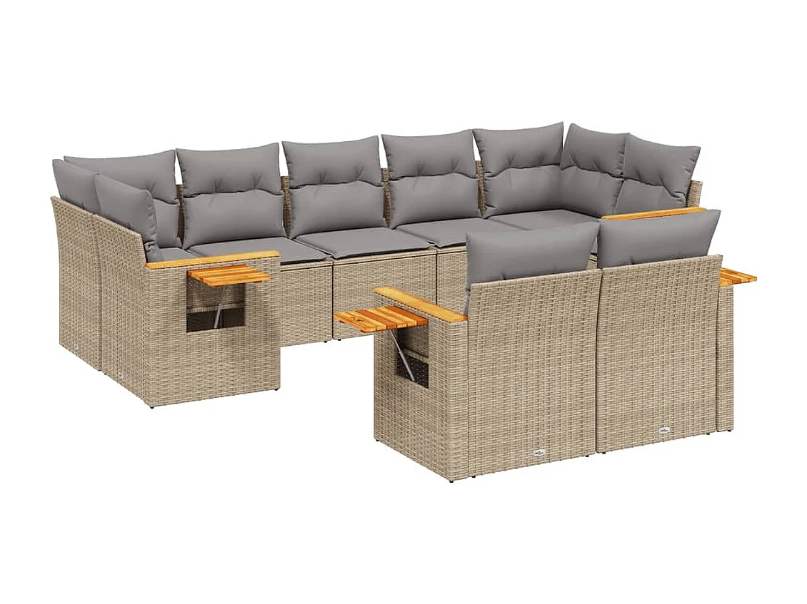 Salon de jardin avec coussins 9 pcs beige résine tressée
