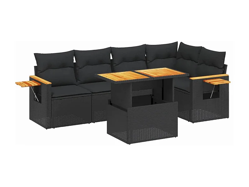 Salon de jardin 6 pcs avec coussins noir résine tressée