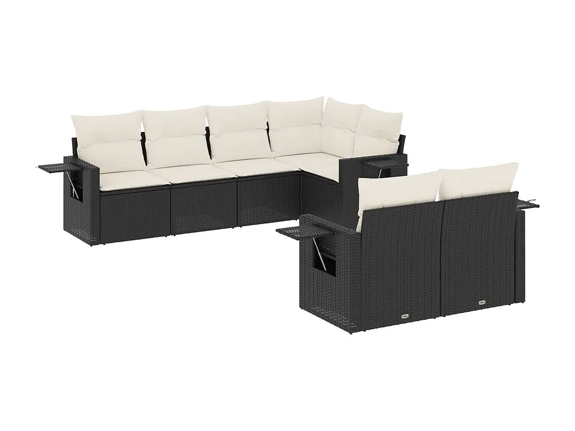 Salon de jardin 7 pcs avec coussins noir résine tressée