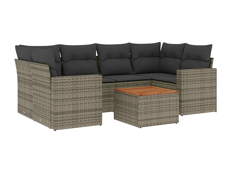 Salon de jardin avec coussins 7 pcs gris résine tressée
