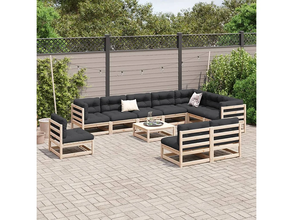Salon de jardin 11 pcs bois de pin massif