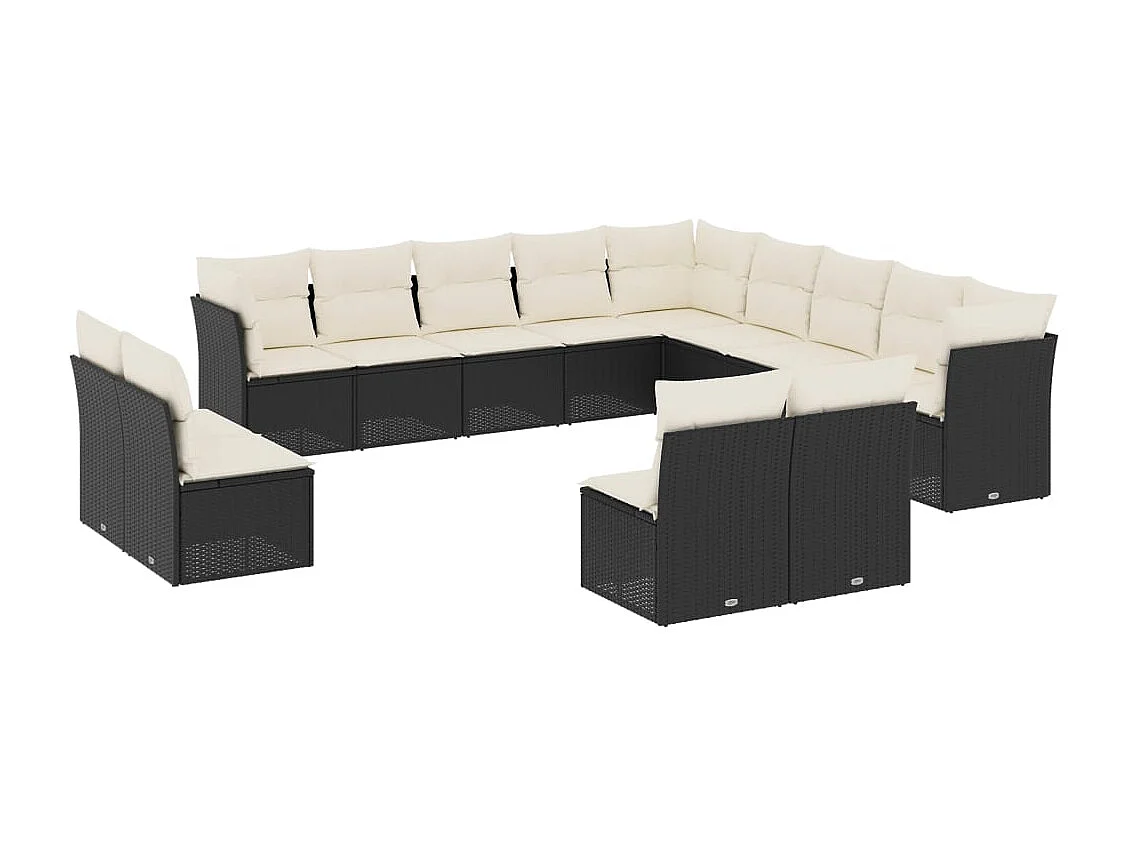 Salon de jardin avec coussins 13 pcs noir résine tressée