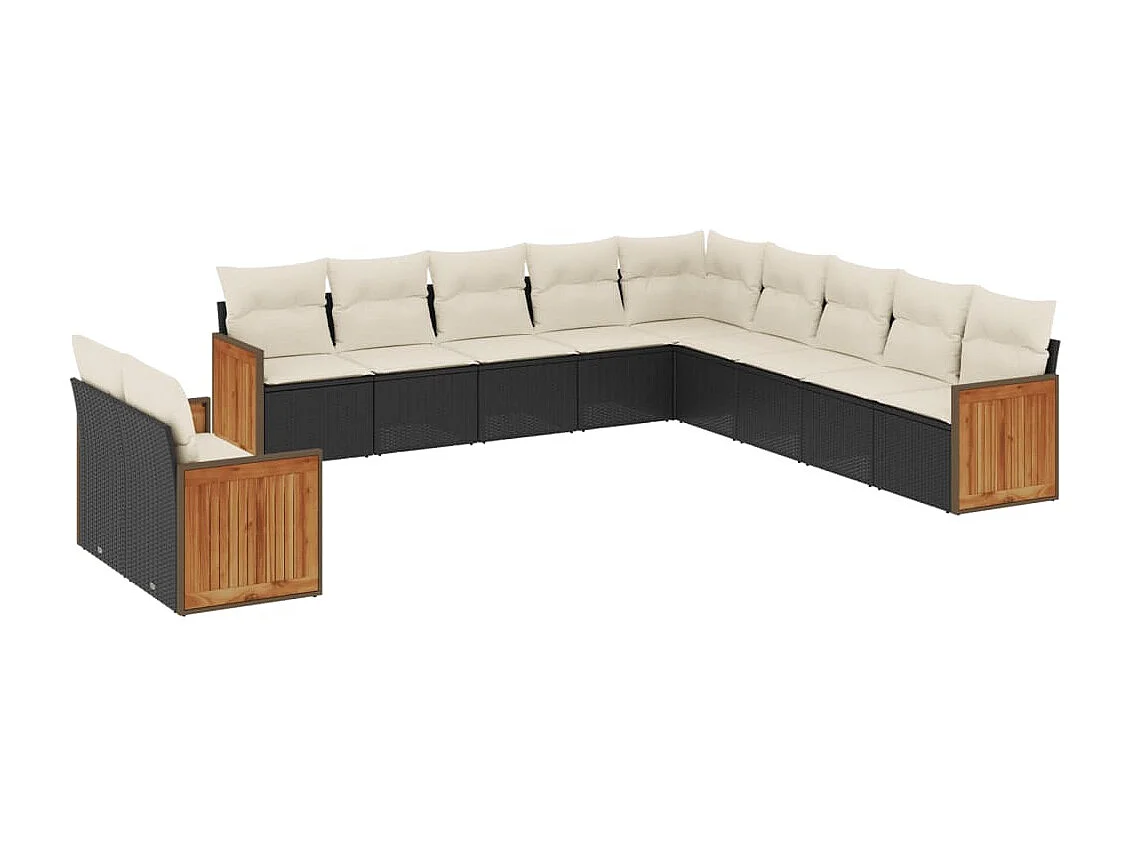 Salon de jardin 11 pcs avec coussins noir résine tressée