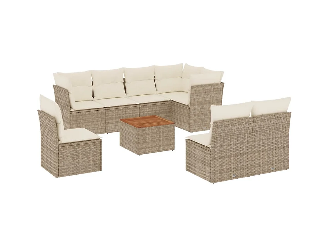 Salon de jardin avec coussins 9 pcs beige résine tressée