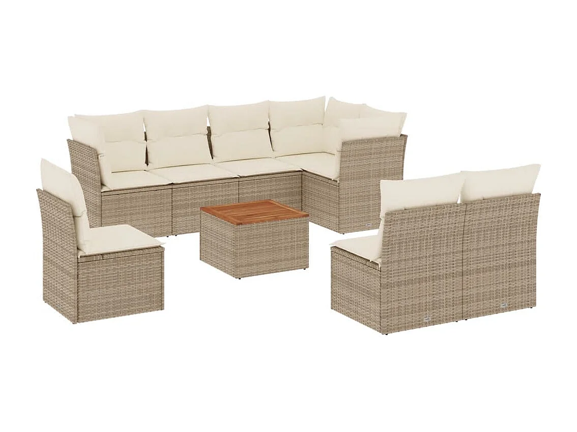 Salon de jardin avec coussins 9 pcs beige résine tressée