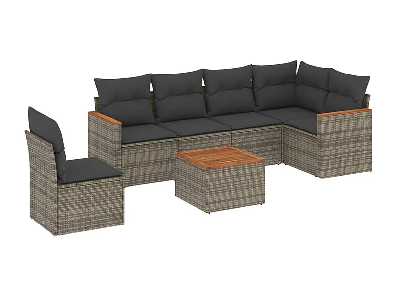 Salon de jardin avec coussins 7 pcs gris résine tressée
