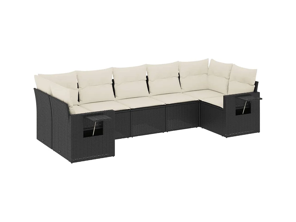 Salon de jardin 7 pcs avec coussins noir résine tressée