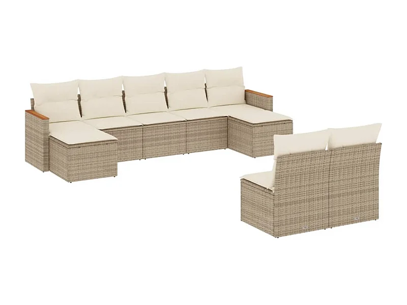Salon de jardin avec coussins 9 pcs beige résine tressée