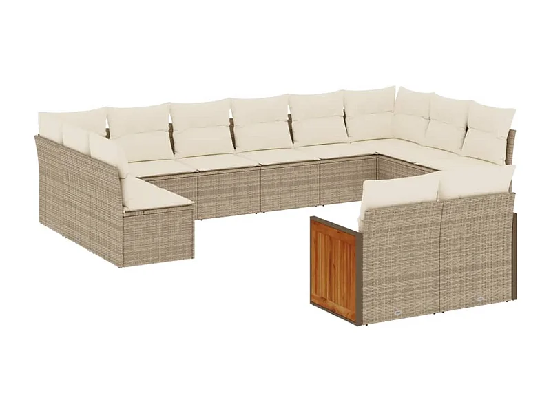 Salon de jardin avec coussins 12 pcs beige résine tressée