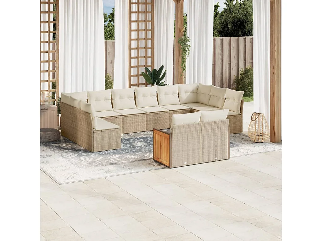 Salon de jardin avec coussins 12 pcs beige résine tressée