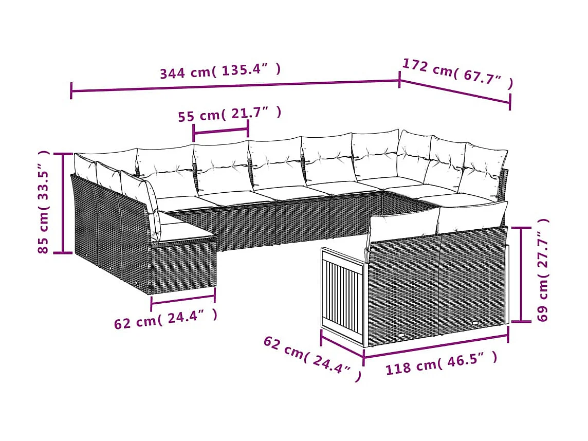 Salon de jardin avec coussins 12 pcs beige résine tressée