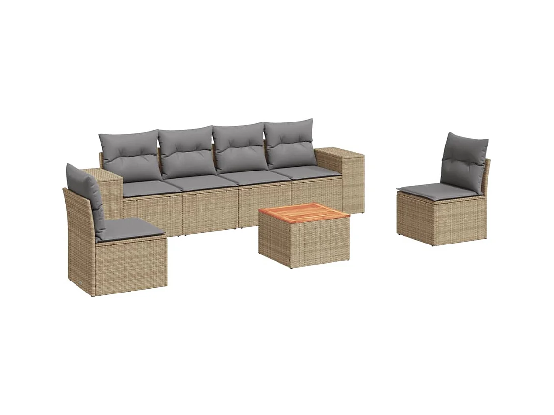 Salon de jardin avec coussins 7 pcs beige résine tressée
