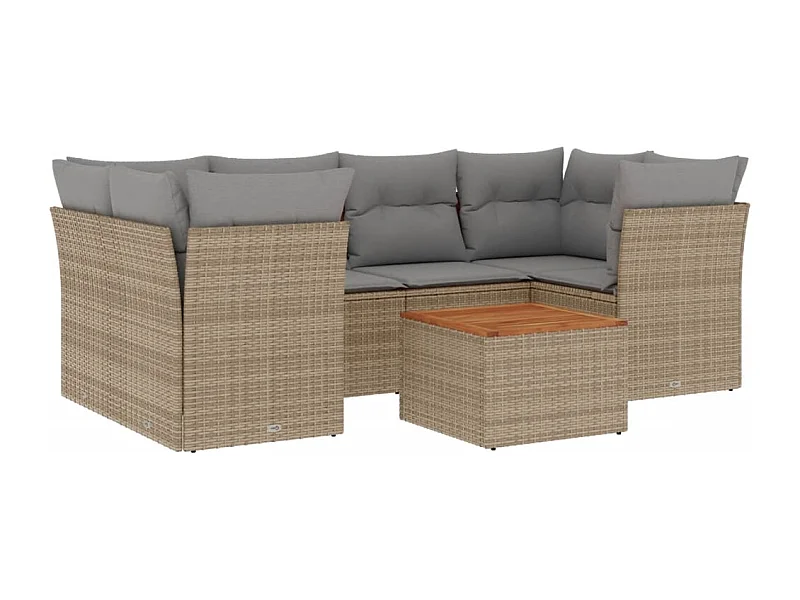 Salon de jardin avec coussins 7 pcs beige résine tressée